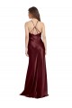Cheapest Stretch Satin A-Line Long Sleeveless Burgundy Gold Prom Dresses Canada