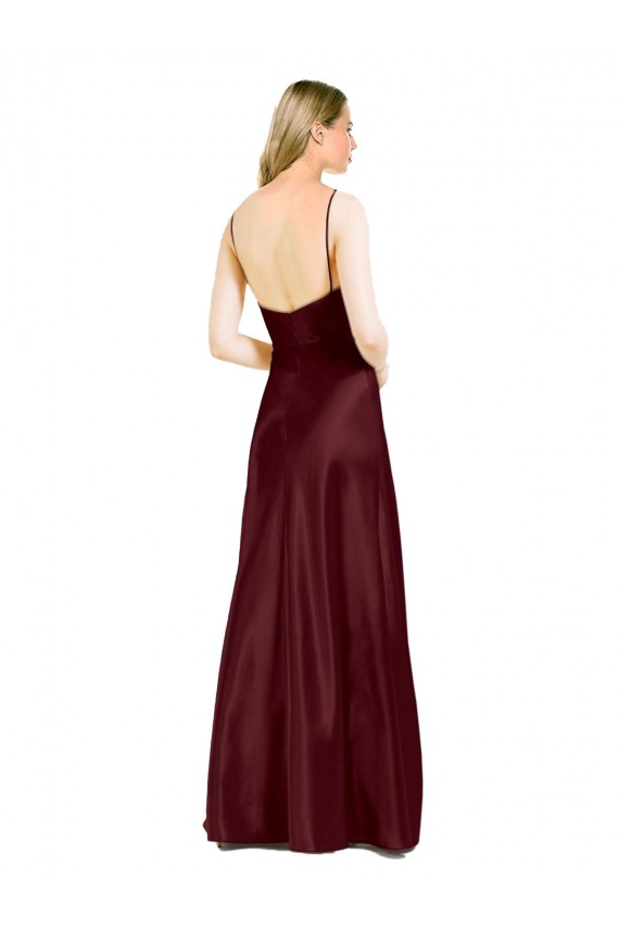 Cheapest Stretch Satin A-Line Long Sleeveless Center Front Slit Prom Dresses Canada