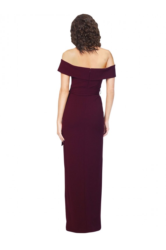 Cheapest Stretch Crepe Sheath Long Sleeveless Low Back Burgundy Gold Prom Dresses Canada
