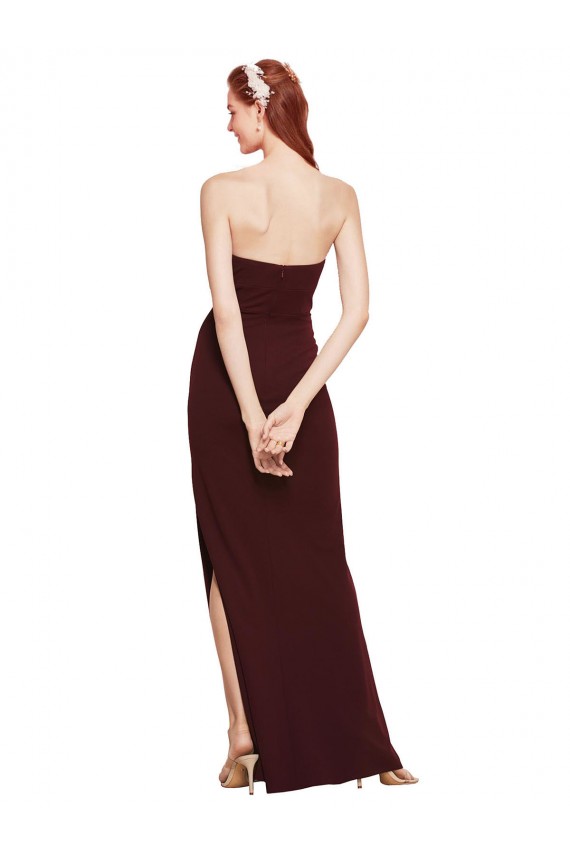 Cheapest Stretch Crepe Sheath Long Sleeveless Burgundy Gold Prom Dresses Canada