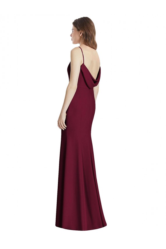 Cheapest Stretch Crepe Trumpet Long Sleeveless Open Back Burgundy Gold Evening Dresses Canada
