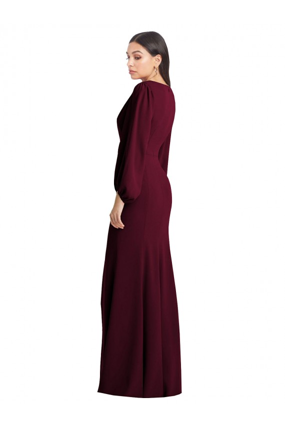 Cheapest Stretch Crepe Trumpet Long Puff Sleeves Semi Formal Evening Dress Canada