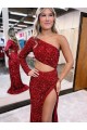 Cheapest Velvet Sequin Mermaid Sweep Train Long Sleeves Velvet Sequin Evening Dress Canada