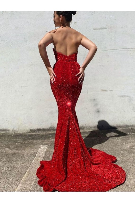 Cheapest Velvet Sequin Mermaid Court Train Sleeveless Long Evening Dress Canada