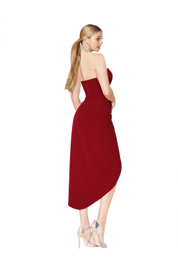 Cheapest Stretch Crepe Mermaid Knee Length Sleeveless Burgundy Prom Dresses Canada