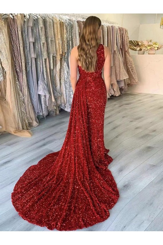Cheapest Velvet Sequin Sheath Court Train Sleeveless Prom Dress Canada