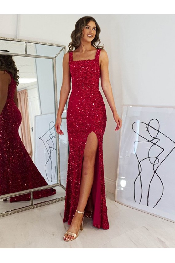 Cheapest Velvet Sequin Sheath Long Sleeveless Prom Dress Canada