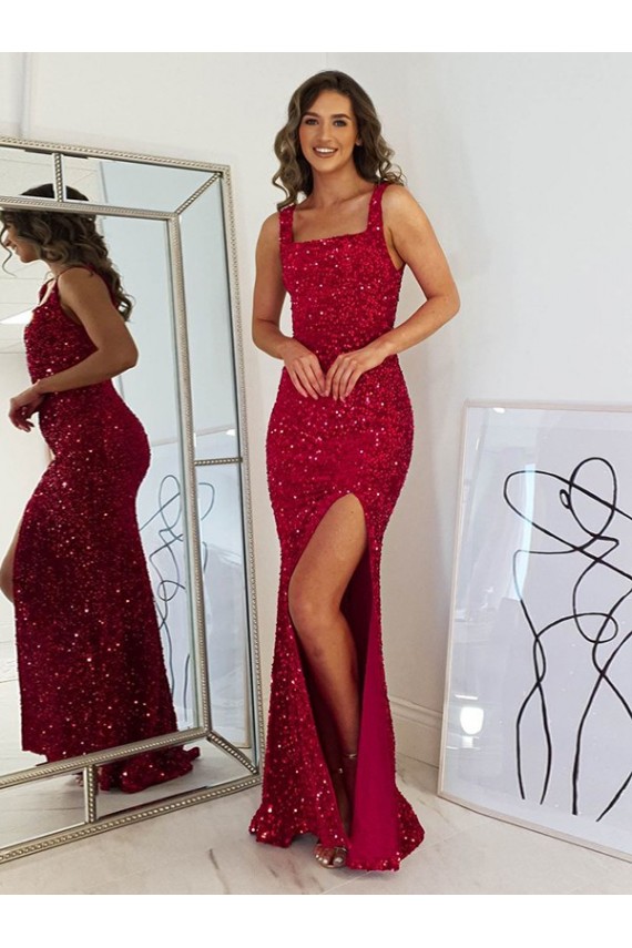 Cheapest Velvet Sequin Sheath Long Sleeveless Prom Dress Canada