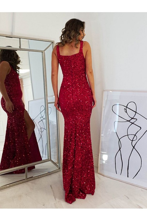 Cheapest Velvet Sequin Sheath Long Sleeveless Prom Dress Canada