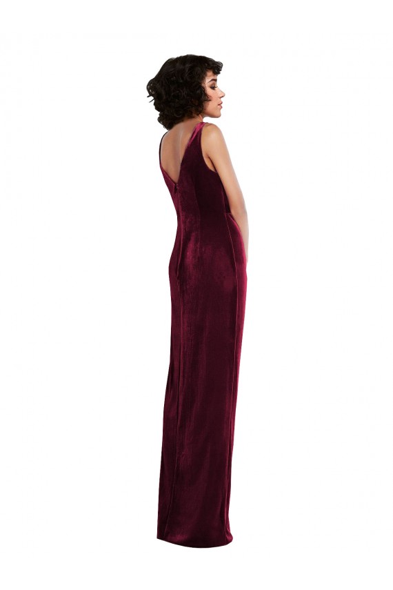 Cheapest Stretch Velvet Sheath Long Sleeveless Burgundy Prom Dresses Canada