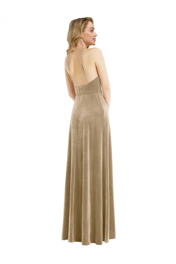 Cheapest Stretch Velvet A-Line Long Sleeveless Open Back Semi Formal Evening Dress Canada