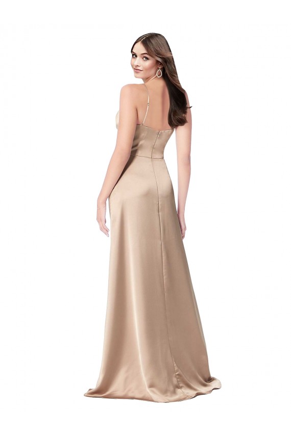 Cheapest Silky Satin A-Line Long Sleeveless Low Back Champagne Pink Prom Dresses Canada