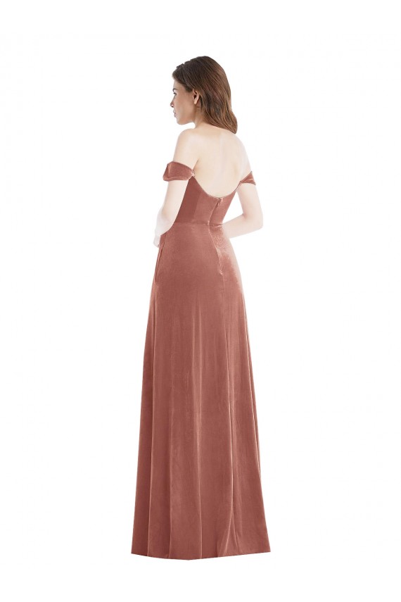 Cheapest Stretch Velvet A-Line Long Sleeveless Cinnamon Rose Prom Dresses Canada