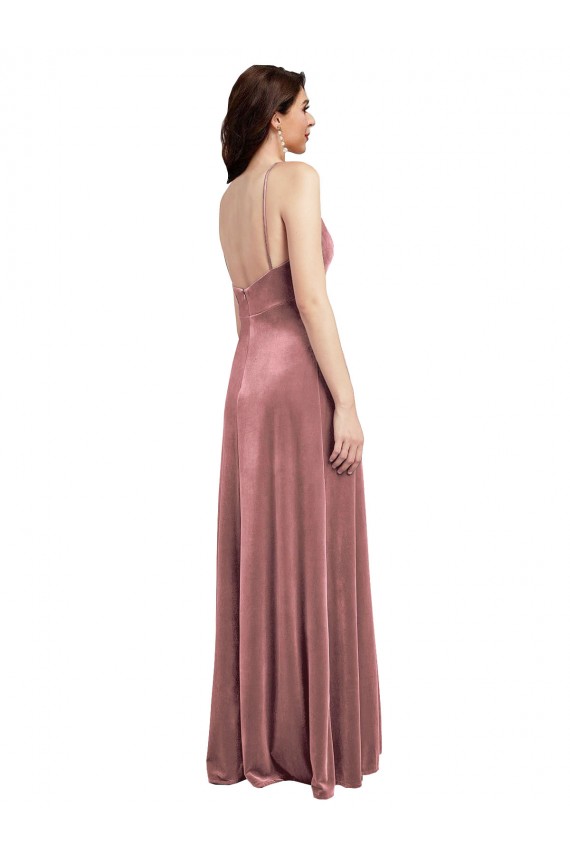 Cheapest Stretch Velvet A-Line Long Sleeveless Low Back Cinnamon Rose Prom Dresses Canada