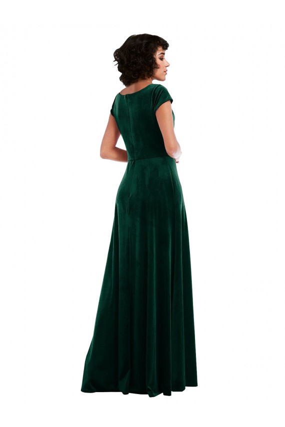 Cheapest Stretch Velvet A-Line Long Cap Sleeves Black Tie Evening Dress Canada