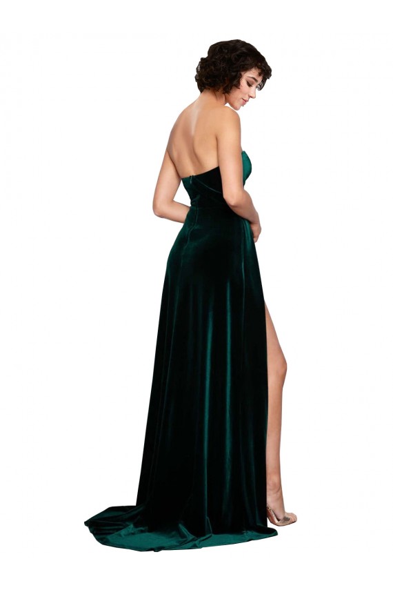 Cheapest Stretch Velvet A-Line Sweep Train Sleeveless Low Back Semi Formal Evening Dress Canada
