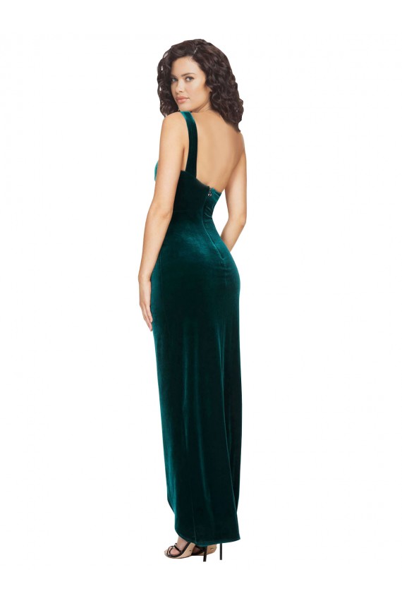 Cheapest Stretch Velvet Sheath Long Sleeveless Low Back High Low Evening Dress Canada