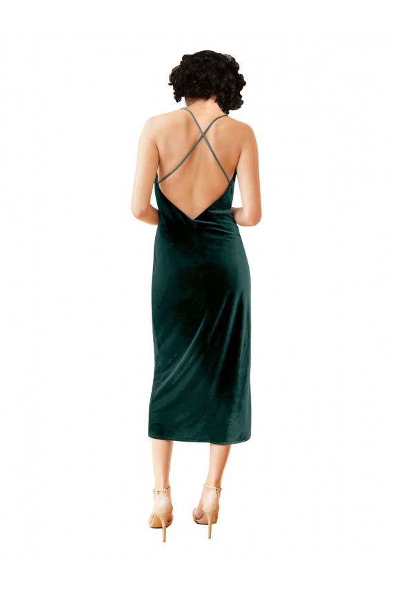 Cheapest Stretch Velvet Sheath Midi Length Sleeveless Criss Cross Open Back Formal Dress Canada