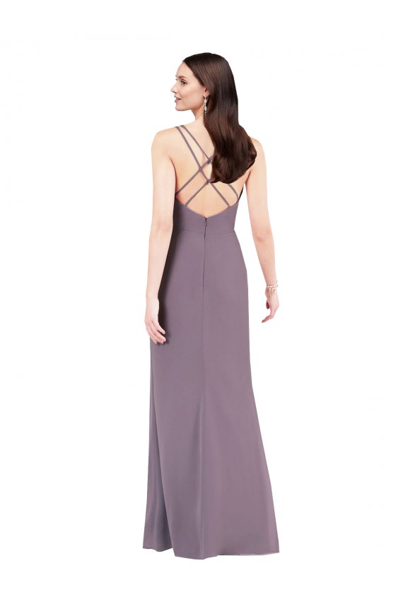 Cheapest Soft Chiffon Column Long Sleeveless Criss Cross Open Back Formal Evening Dress Canada