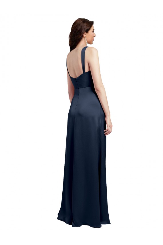 Cheapest Stretch Satin A-Line Long Sleeveless Low Back Side Slit Prom Dresses Canada