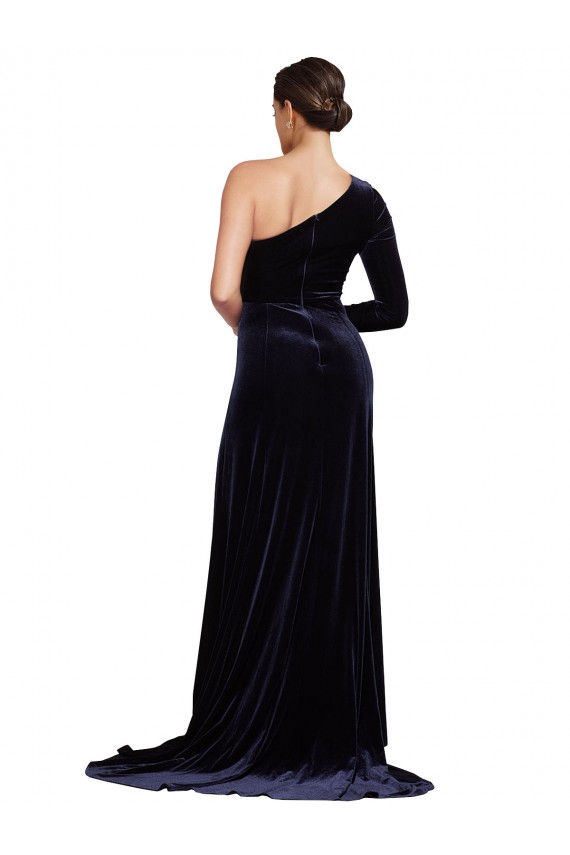 Cheapest Stretch Velvet A-Line Sweep Train Long Sleeves Formal Evening Dress Canada