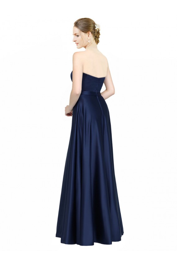 Cheapest Stretch Satin A-Line Long Sleeveless Low Back Black Tie Evening Dress Canada