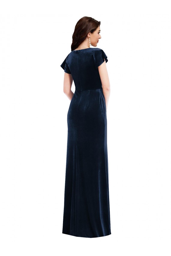 Cheapest Stretch Velvet A-Line Long Flutter Sleeves Formal Dress Canada