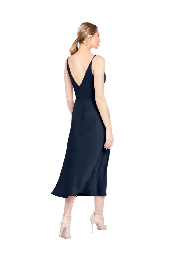 Cheapest Stretch Satin A-Line Midi Length Sleeveless V-Back Formal Evening Dress Canada