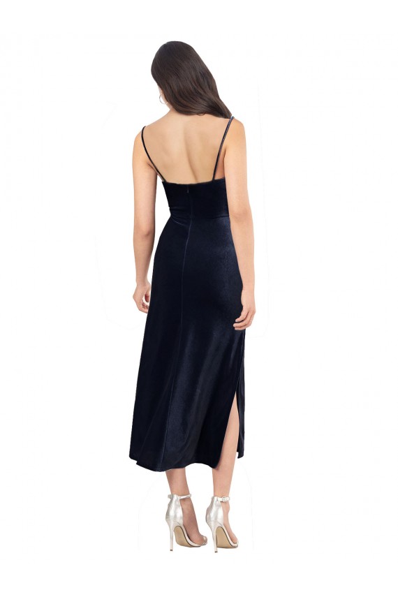Cheapest Stretch Velvet Column Midi Length Sleeveless Low Back Formal Evening Dress Canada