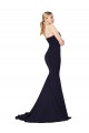 Cheapest Stretch Crepe Mermaid Sweep Train Sleeveless Dark Navy Prom Dresses Canada