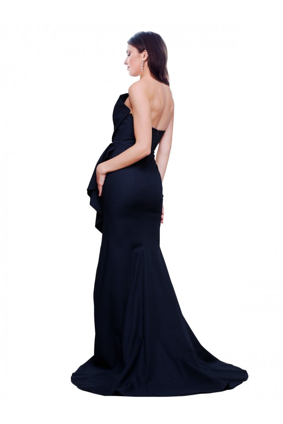 Cheapest Stretch Crepe Sheath Sweep Train Sleeveless Low Back Dark Navy Prom Dresses Canada