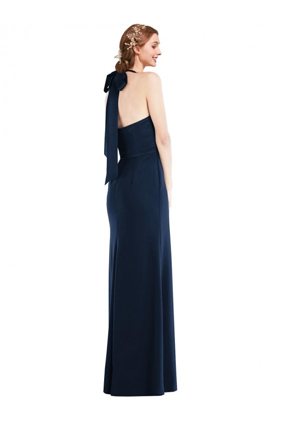 Cheapest Stretch Crepe Trumpet Long Sleeveless Dark Navy Open Back Semi Formal Evening Dress Canada