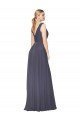Cheapest Soft Chiffon A-Line Long Sleeveless V-Back Dusty Blue Prom Dresses Canada