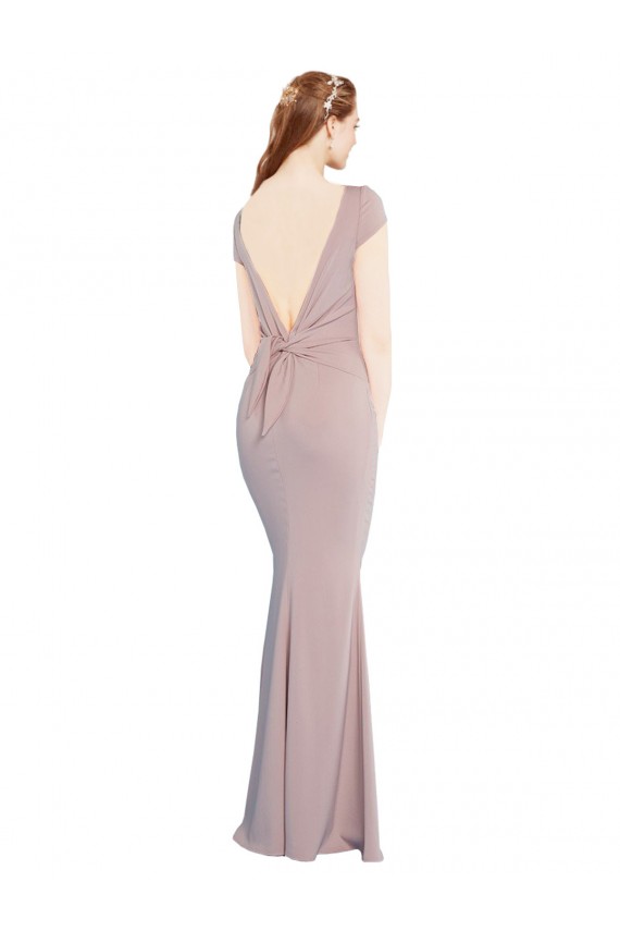 Cheapest Stretch Crepe Mermaid Long Cap Sleeves Tie Back Formal Evening Dress Canada