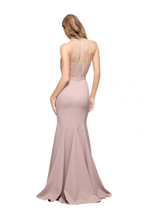 Cheapest Stretch Crepe Sheath Sweep Train Sleeveless Dusty Pink Prom Dresses Canada