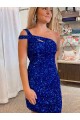 Cheapest Velvet Sequin Sheath Short Sleeveless One Shoulder Evening Gown Canada