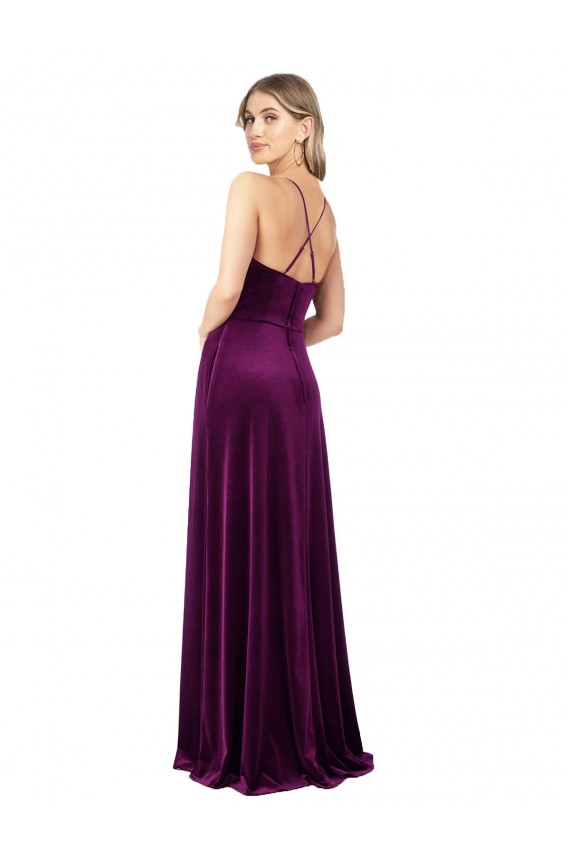 Cheapest Stretch Velvet A-Line Long Sleeveless Criss Cross Back Formal Evening Dress Canada
