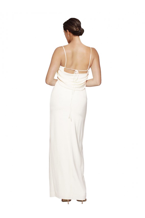 Cheapest Stretch Satin Sheath Long Sleeveless Low Back Side Slit Prom Dresses Canada