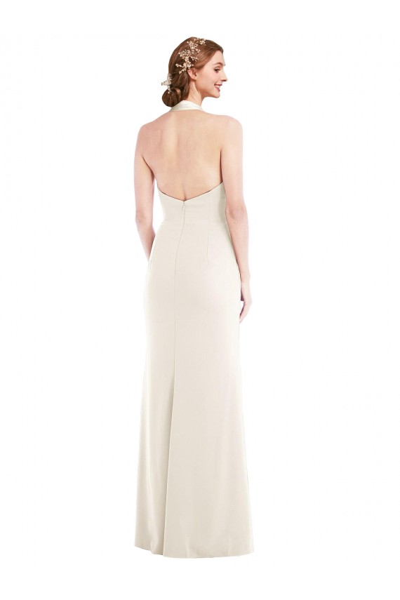Cheapest Stretch Crepe Trumpet Long Sleeveless Ivory Low Back Semi Formal Evening Dress Canada
