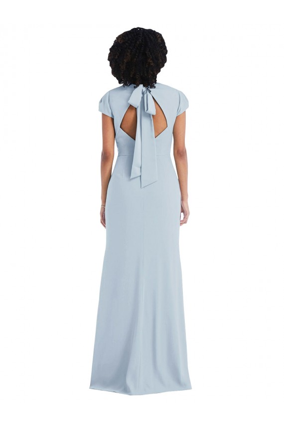 Cheapest Stretch Crepe Trumpet Long Cap Sleeves Keyhole Back Semi Formal Evening Dress Canada