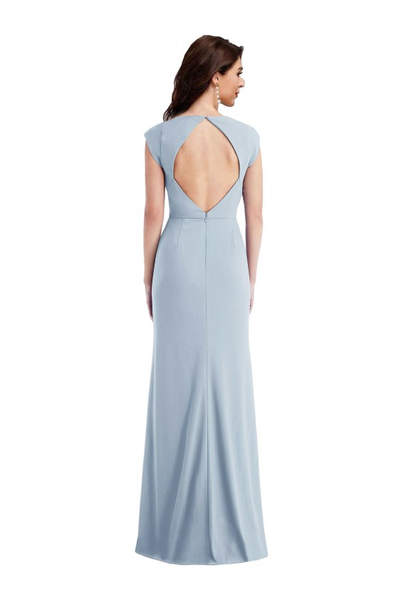 Cheapest Stretch Crepe Trumpet Long Cap Sleeves Open Back Formal Evening Dress Canada