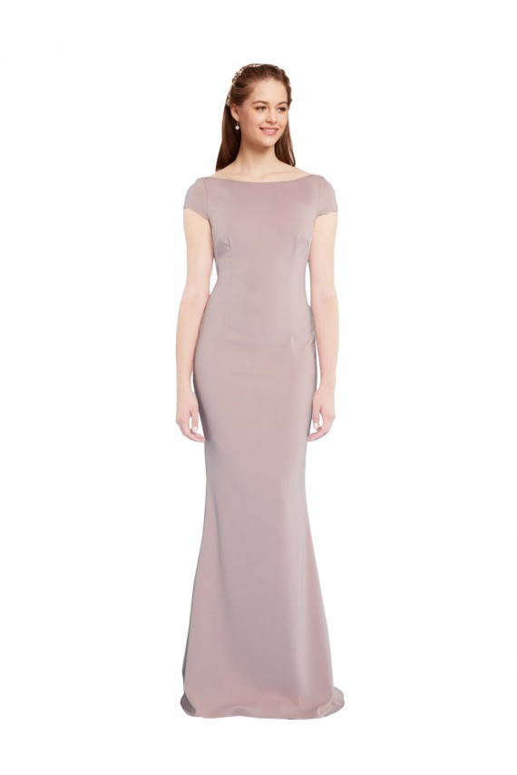 Cheapest Stretch Crepe Mermaid Long Cap Sleeves Tie Back Formal Evening Dress Canada