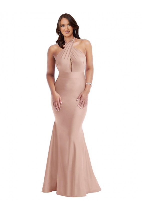 Cheapest Silky Satin Mermaid Long Sleeveless Open Back Formal Plus Size Evening Dress Canada