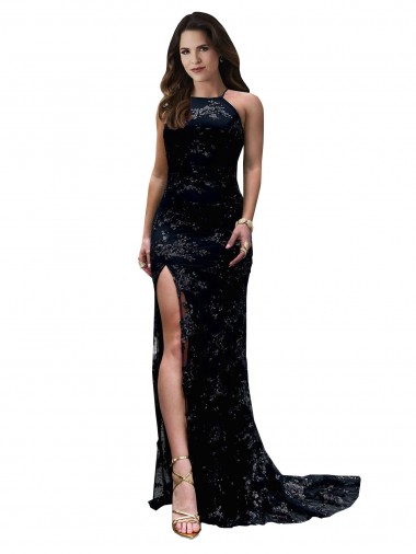 Cheapest Lace Mermaid Long Sleeveless Open Back High Slit Prom Dresses Canada