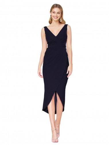 Cheapest Stretch Crepe Mermaid Mermaid Sleeveless Dark Navy High Low Evening Dress Canada