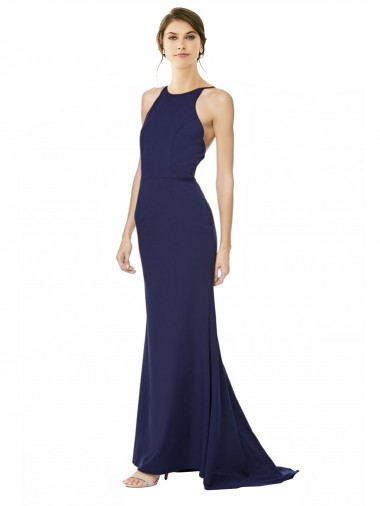 Cheapest Stretch Crepe Mermaid Long Sleeveless Criss Cross Open Back Formal Evening Dress Canada