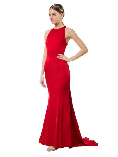 Cheapest Stretch Crepe Mermaid Long Sleeveless Open Back Formal Evening Dress Canada