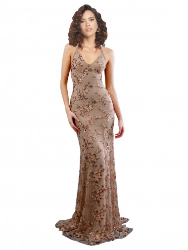 Cheapest Stretch Crepe & Sequin Tulle Mermaid Long Sleeveless Backless Rose Gold Prom Dresses Canada