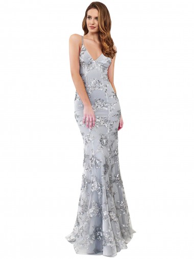Cheapest Stretch Crepe & Sequin Tulle Mermaid Mermaid Sleeveless Silver Formal Evening Dress Canada