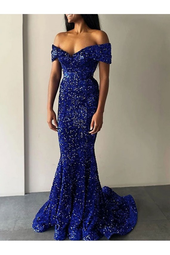 Cheapest Velvet Sequin Mermaid Sweep Train Sleeveless Prom Dress Canada